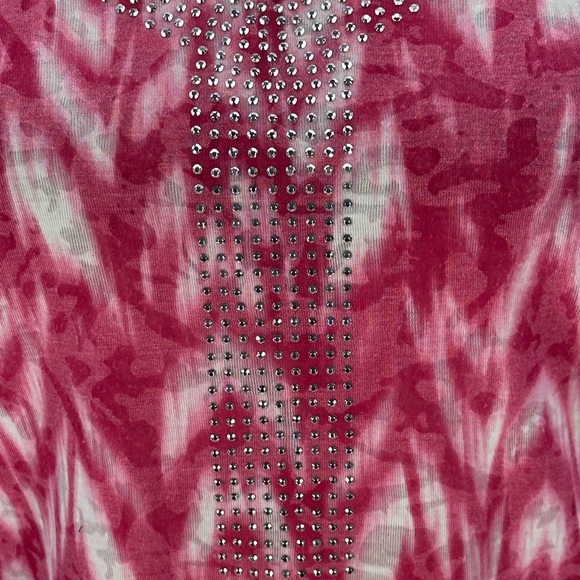 INC Short Cutout Sleeve Bling Detail Keeley Blooms Print T-Shirt - Hot Pink - Sm - Picture 5 of 8